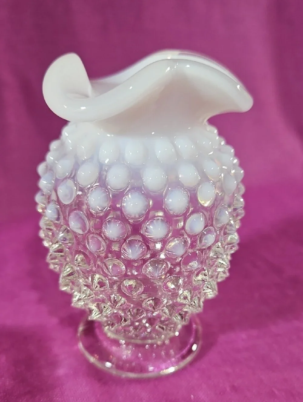 Vintage Fenton French Opalescent Hobnail Mini Ruffled Vase 4